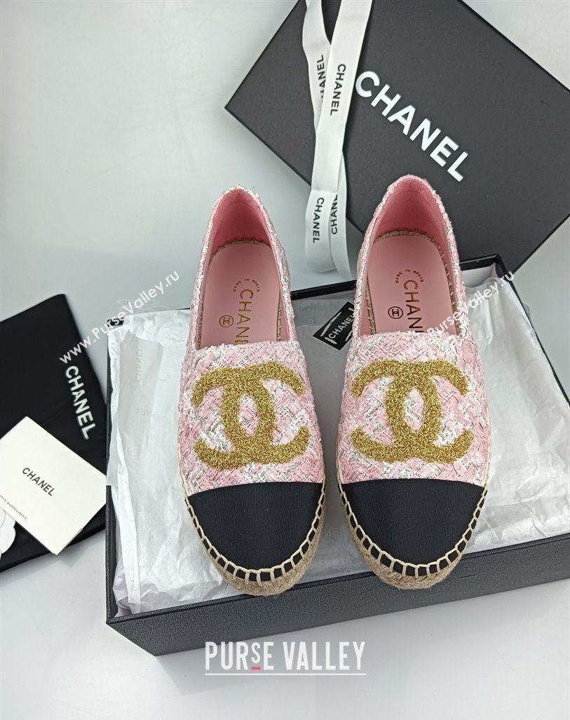 Chanel Tweed Grosgrain Espadrilles Flat Pink 2024 081626 (MD-240816028)