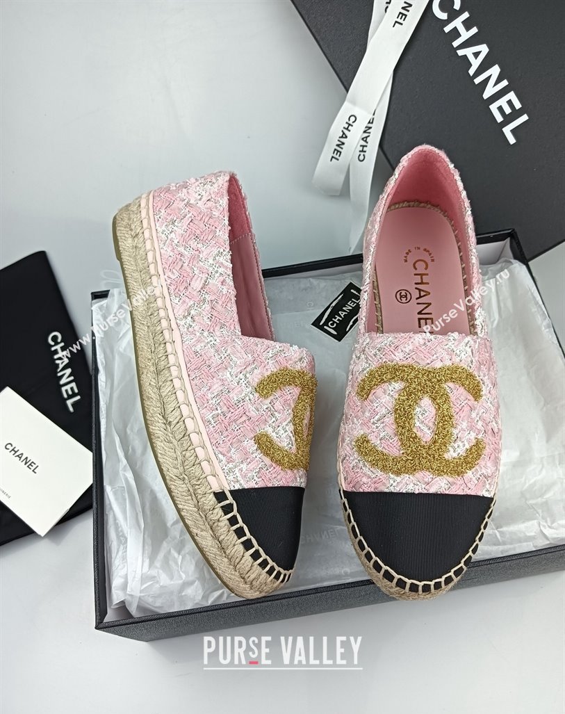 Chanel Tweed Grosgrain Espadrilles Flat Pink 2024 081626 (MD-240816028)