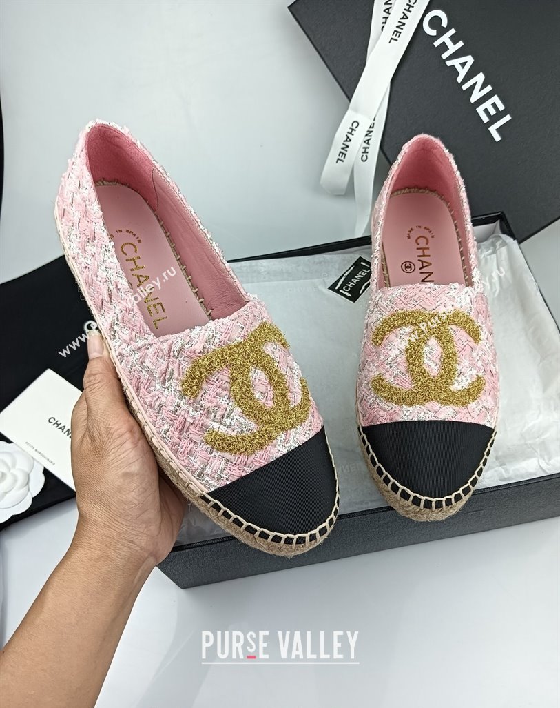 Chanel Tweed Grosgrain Espadrilles Flat Pink 2024 081626 (MD-240816028)