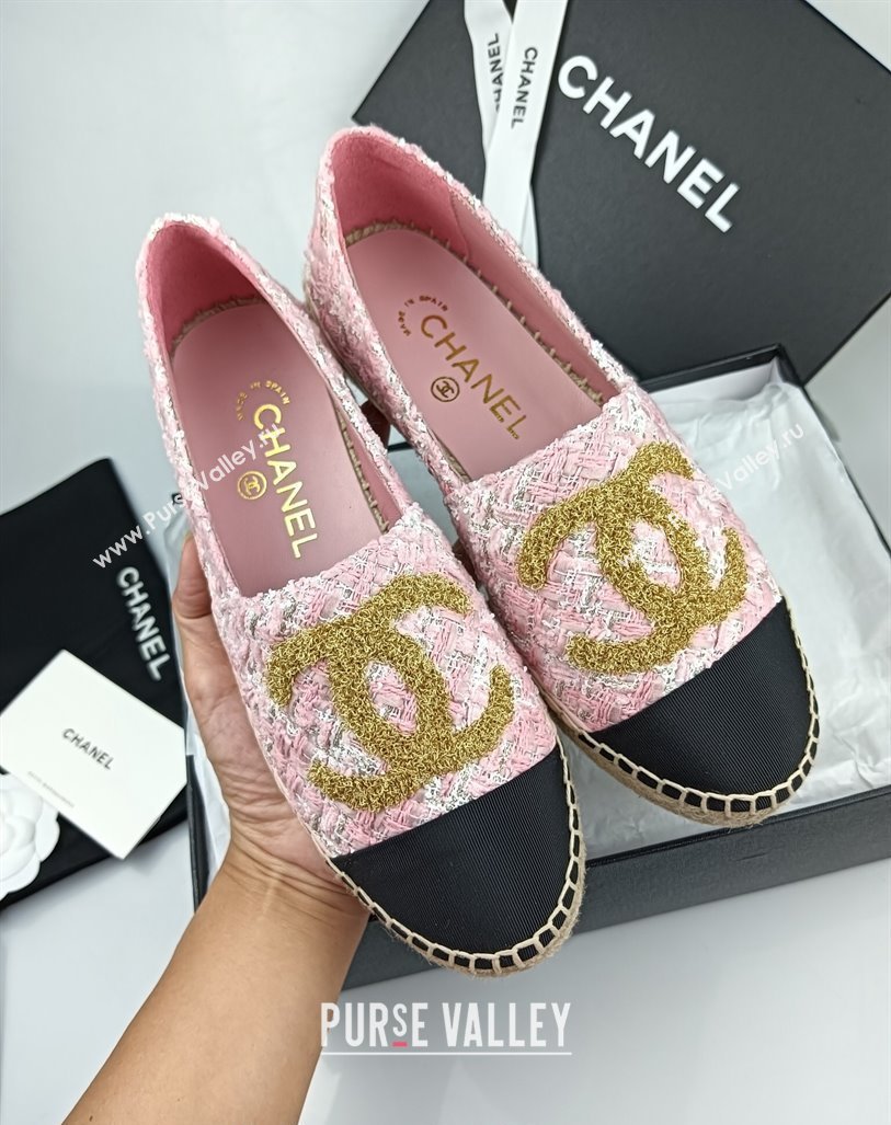 Chanel Tweed Grosgrain Espadrilles Flat Pink 2024 081626 (MD-240816028)