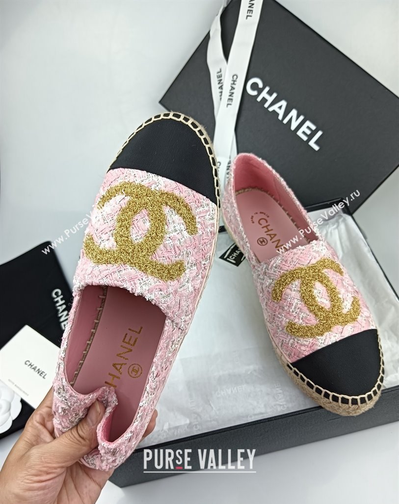 Chanel Tweed Grosgrain Espadrilles Flat Pink 2024 081626 (MD-240816028)