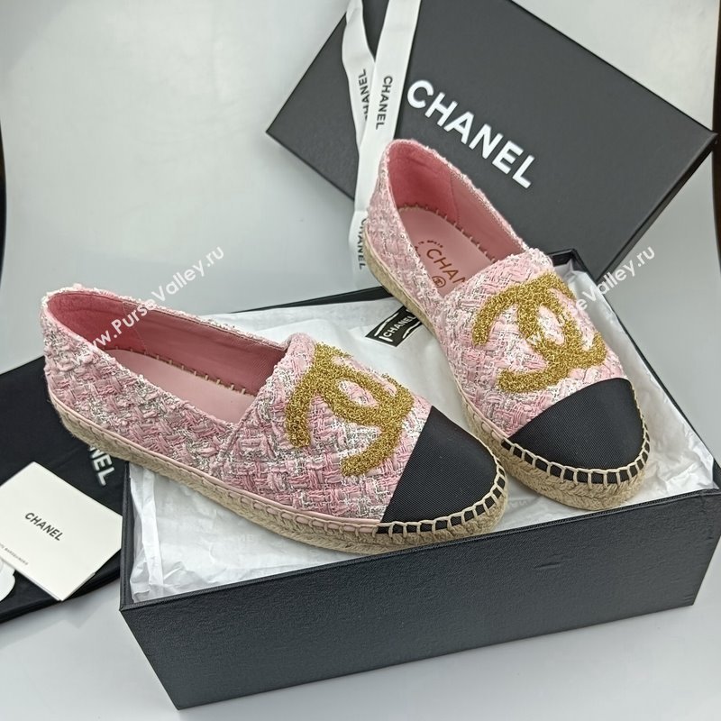 Chanel Tweed Grosgrain Espadrilles Flat Pink 2024 081626 (MD-240816028)