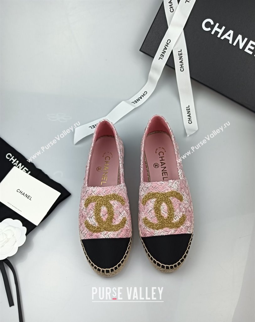 Chanel Tweed Grosgrain Espadrilles Flat Pink 2024 081626 (MD-240816028)