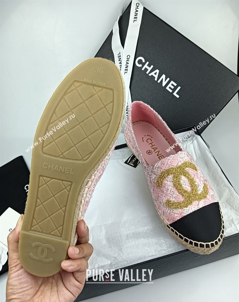 Chanel Tweed Grosgrain Espadrilles Flat Pink 2024 081626 (MD-240816028)