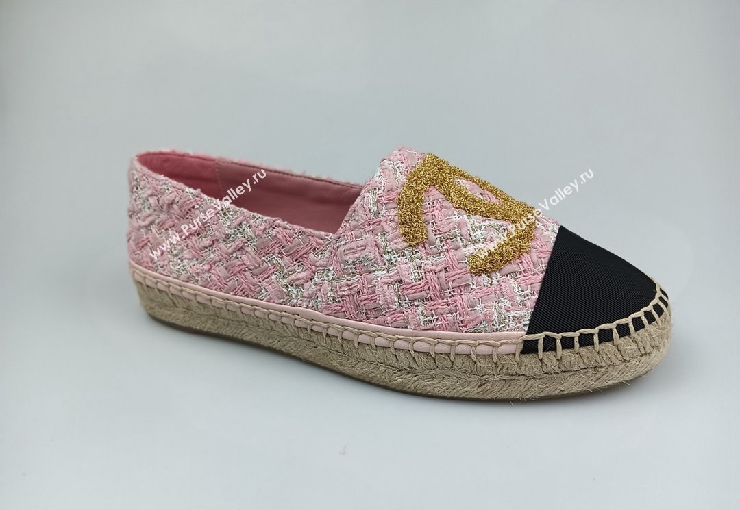 Chanel Tweed Grosgrain Espadrilles Flat Pink 2024 081626 (MD-240816028)