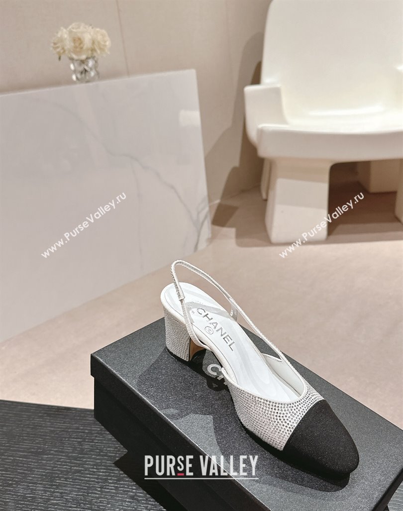 Chanel Strass Grosgrain Slingback Pumps 6.5cm G31318 White 2024 0816 (MD-240816035)