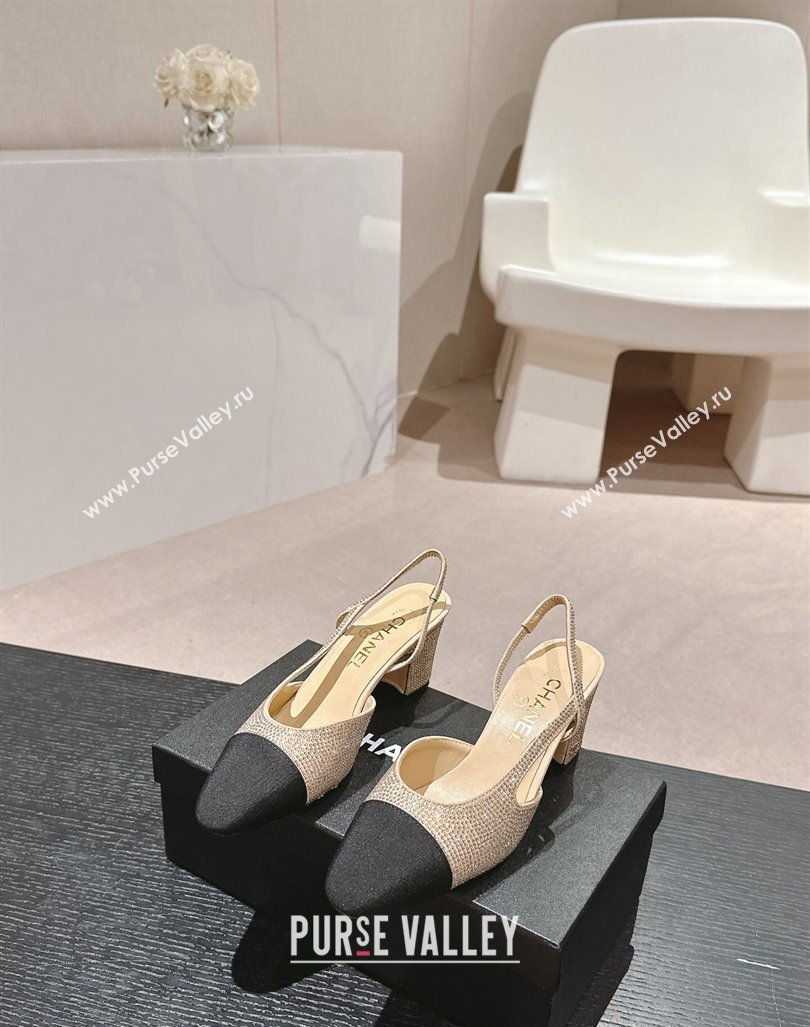 Chanel Strass Grosgrain Slingback Pumps 6.5cm G31318 Beige 2024 0816 (MD-240816036)