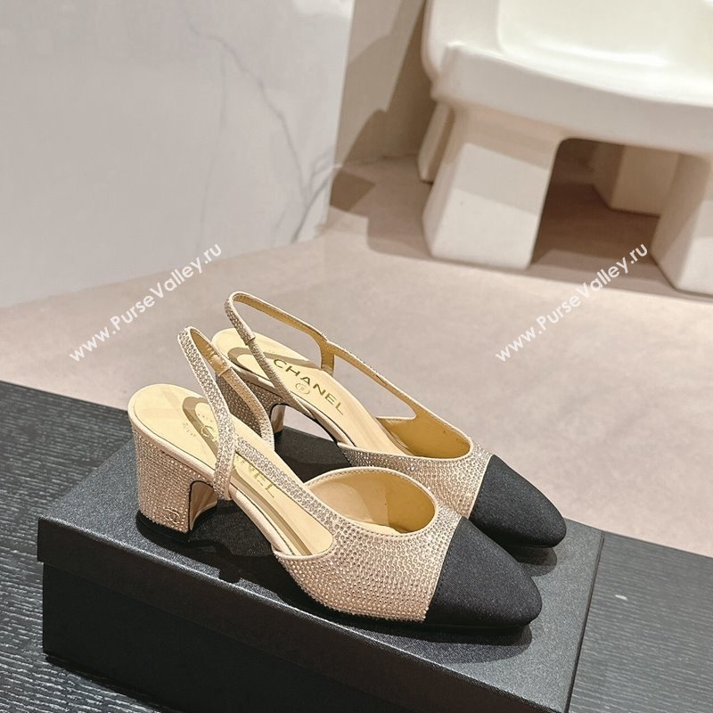 Chanel Strass Grosgrain Slingback Pumps 6.5cm G31318 Beige 2024 0816 (MD-240816036)