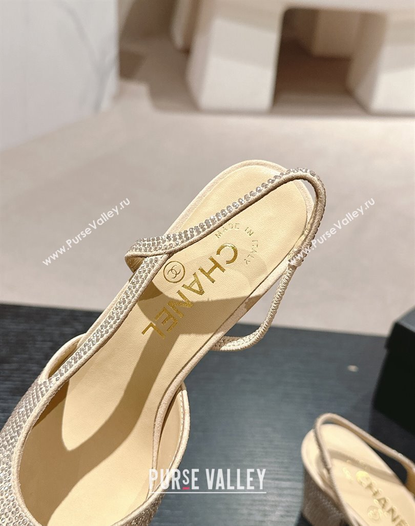 Chanel Strass Grosgrain Slingback Pumps 6.5cm G31318 Beige 2024 0816 (MD-240816036)