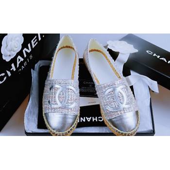 Chanel Tweed Lambskin Espadrilles Flat Silver 2024 081503 (MD-240815119)