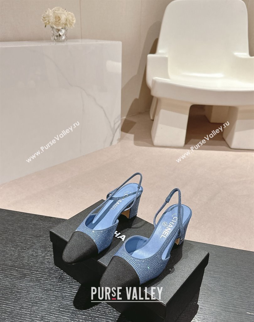 Chanel Strass Grosgrain Slingback Pumps 6.5cm G31318 Blue 2024 0816 (MD-240816037)