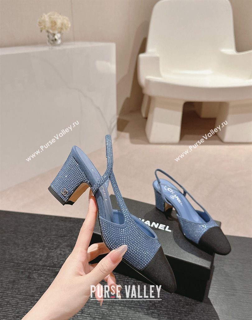 Chanel Strass Grosgrain Slingback Pumps 6.5cm G31318 Blue 2024 0816 (MD-240816037)