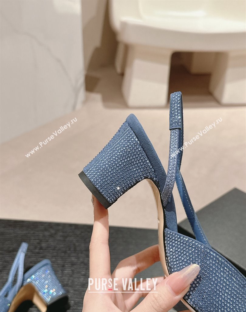 Chanel Strass Grosgrain Slingback Pumps 6.5cm G31318 Blue 2024 0816 (MD-240816037)