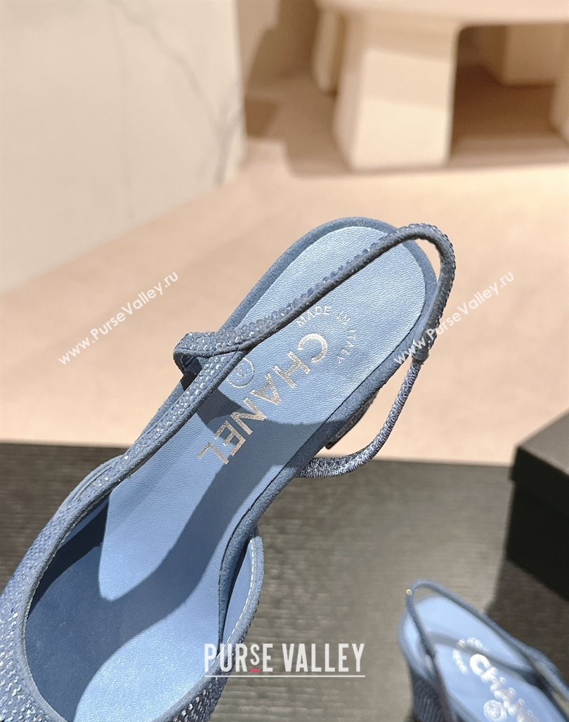 Chanel Strass Grosgrain Slingback Pumps 6.5cm G31318 Blue 2024 0816 (MD-240816037)