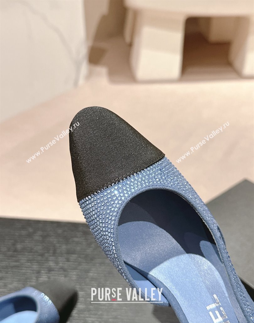 Chanel Strass Grosgrain Slingback Pumps 6.5cm G31318 Blue 2024 0816 (MD-240816037)