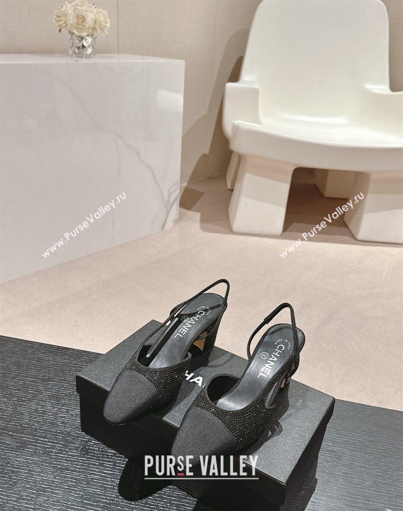 Chanel Strass Grosgrain Slingback Pumps 6.5cm G31318 Black 2024 0816 (MD-240816038)