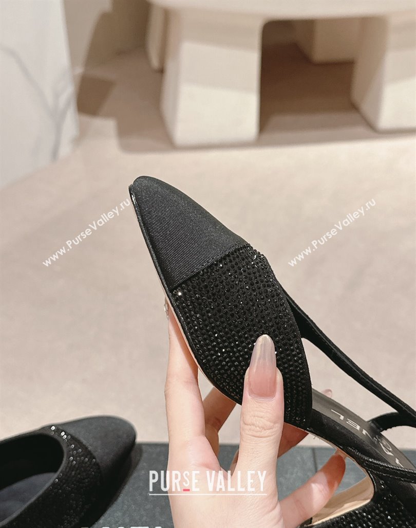 Chanel Strass Grosgrain Slingback Pumps 6.5cm G31318 Black 2024 0816 (MD-240816038)