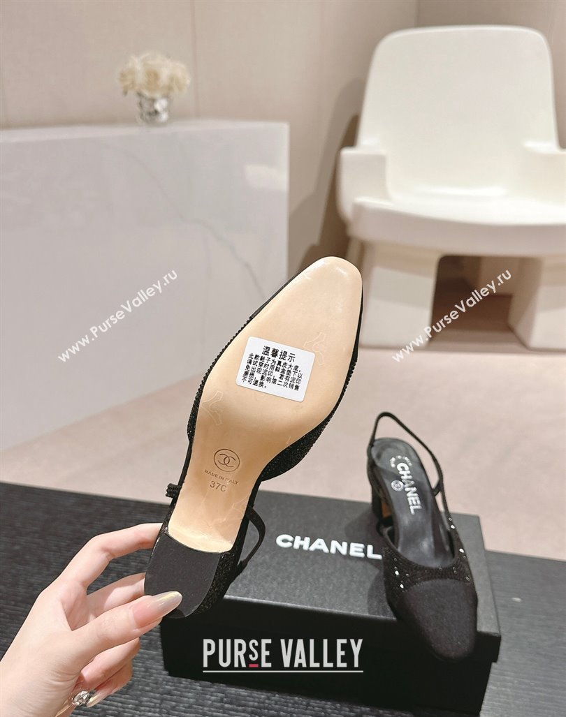 Chanel Strass Grosgrain Slingback Pumps 6.5cm G31318 Black 2024 0816 (MD-240816038)