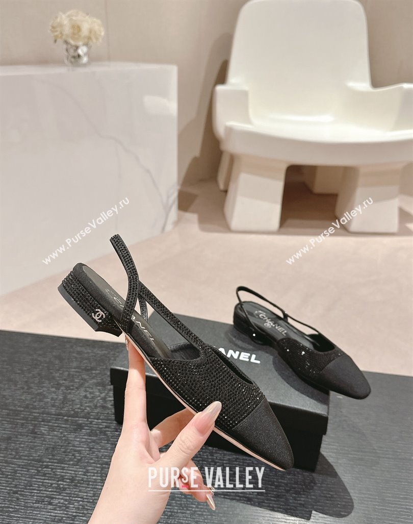 Chanel Strass Grosgrain Slingback Flat G31318 Black 2024 0816 (MD-240816039)