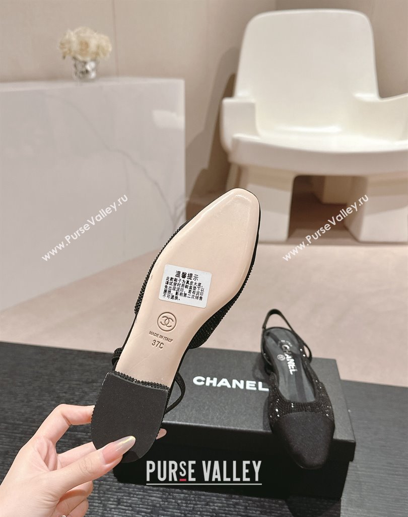 Chanel Strass Grosgrain Slingback Flat G31318 Black 2024 0816 (MD-240816039)