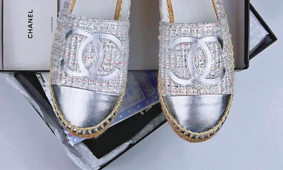 Chanel Tweed Lambskin Espadrilles Flat Silver 2024 081503 (MD-240815119)