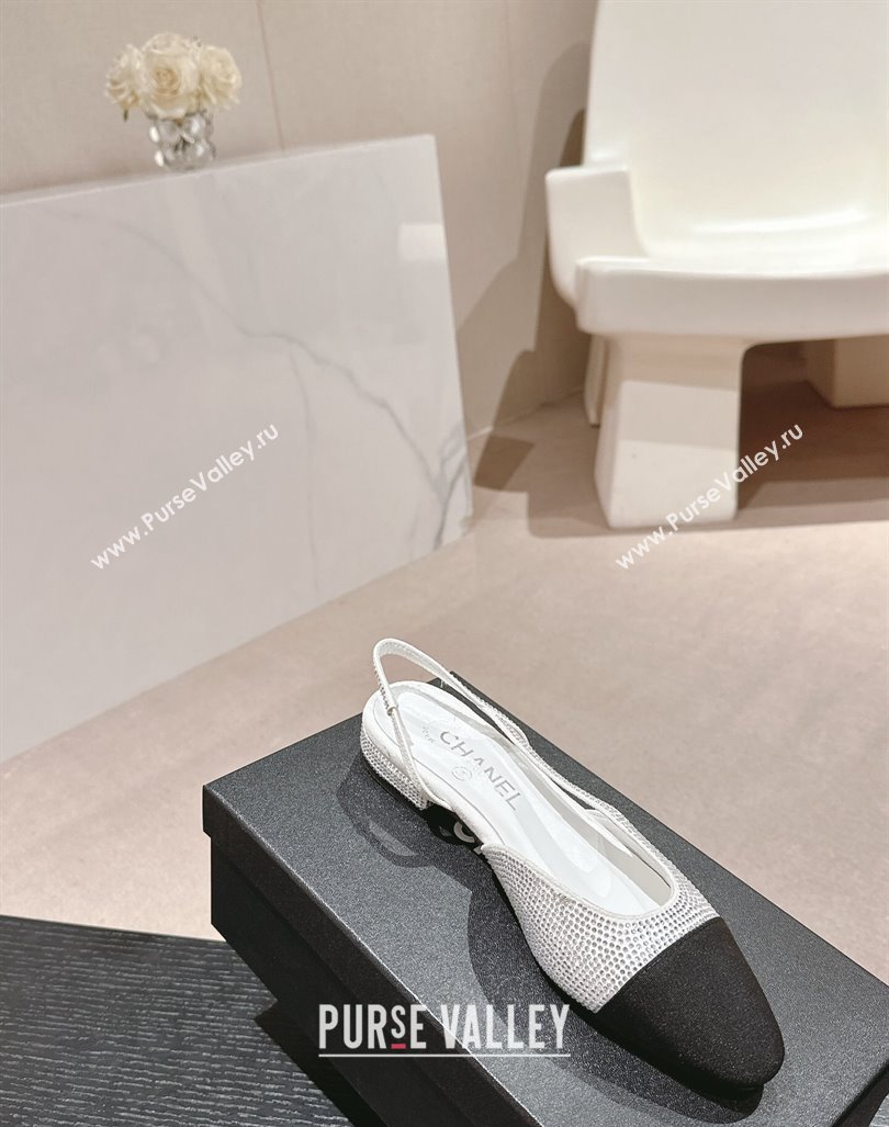 Chanel Strass Grosgrain Slingback Flat G31318 White 2024 0816 (MD-240816040)