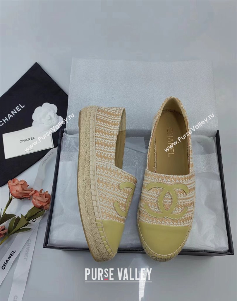 Chanel Tweed Lambskin Espadrilles Flat Lemon Green 2024 0815 (MD-240815117)