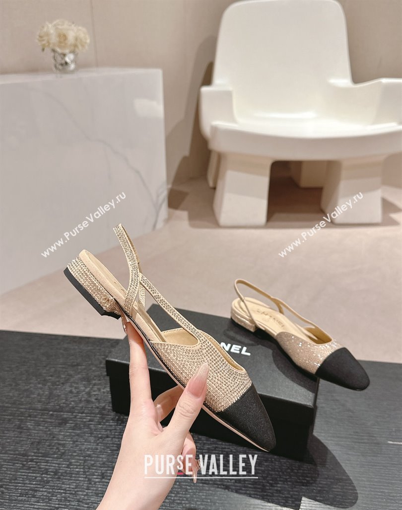 Chanel Strass Grosgrain Slingback Flat G31318 Beige 2024 0816 (MD-240816041)