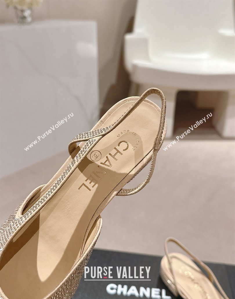 Chanel Strass Grosgrain Slingback Flat G31318 Beige 2024 0816 (MD-240816041)