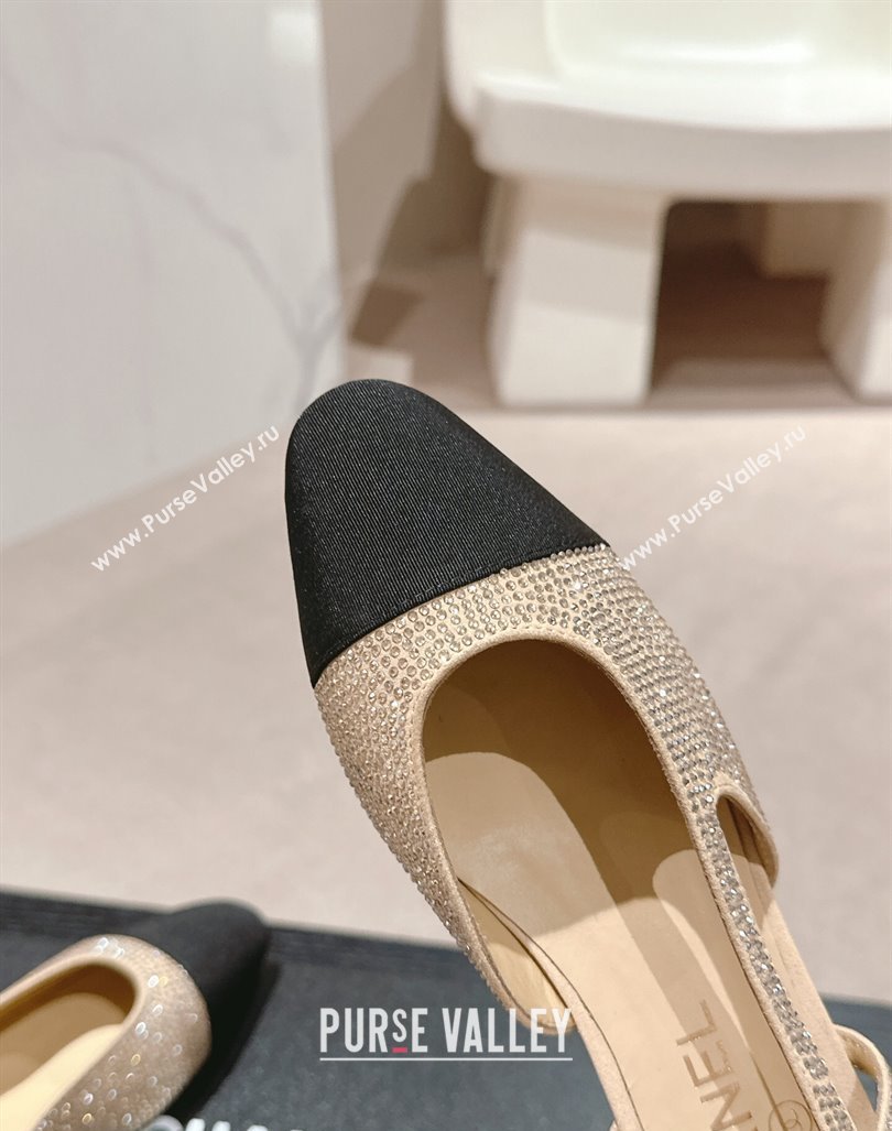 Chanel Strass Grosgrain Slingback Flat G31318 Beige 2024 0816 (MD-240816041)