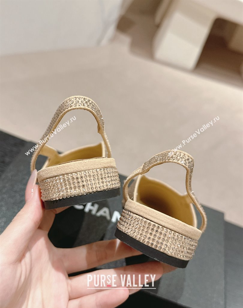 Chanel Strass Grosgrain Slingback Flat G31318 Beige 2024 0816 (MD-240816041)