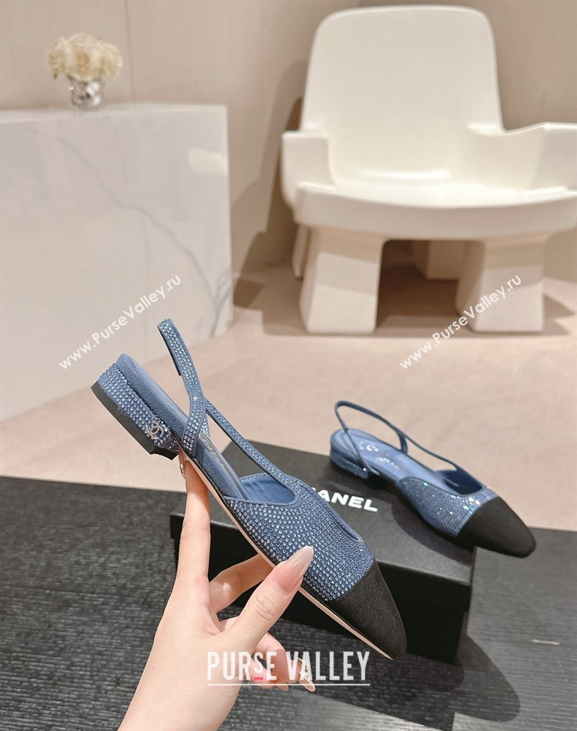 Chanel Strass Grosgrain Slingback Flat G31318 Blue 2024 0816 (MD-240816043)