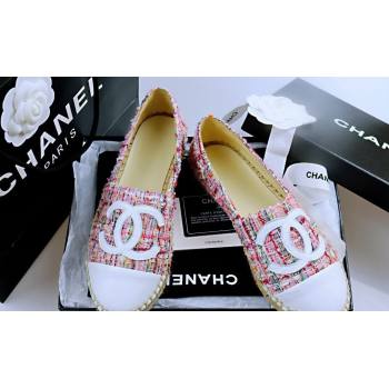 Chanel Tweed Lambskin Espadrilles Flat Pink/White 2024 081504 (MD-240815120)