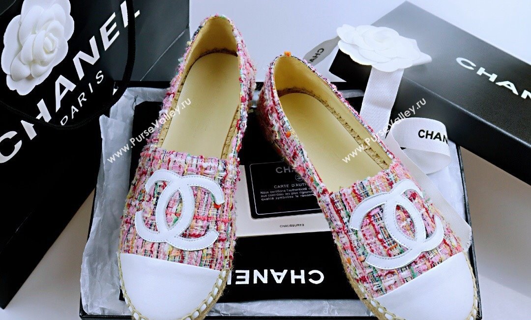 Chanel Tweed Lambskin Espadrilles Flat Pink/White 2024 081504 (MD-240815120)