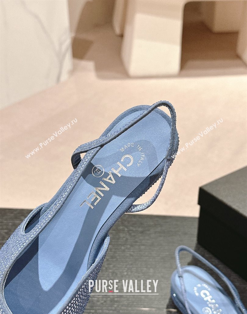 Chanel Strass Grosgrain Slingback Flat G31318 Blue 2024 0816 (MD-240816043)