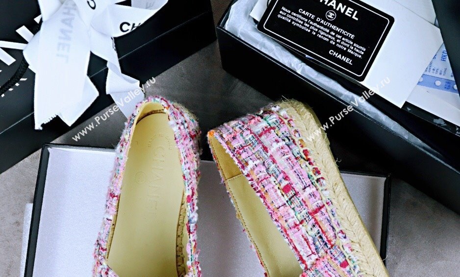 Chanel Tweed Lambskin Espadrilles Flat Pink/White 2024 081504 (MD-240815120)