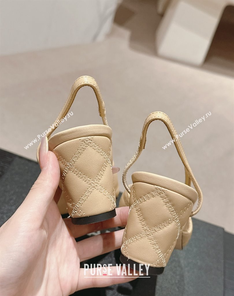 Chanel Quilted Lambskin Grosgrain Slingback Pumps 6.5cm Beige 2024 081644 (MD-240816046)