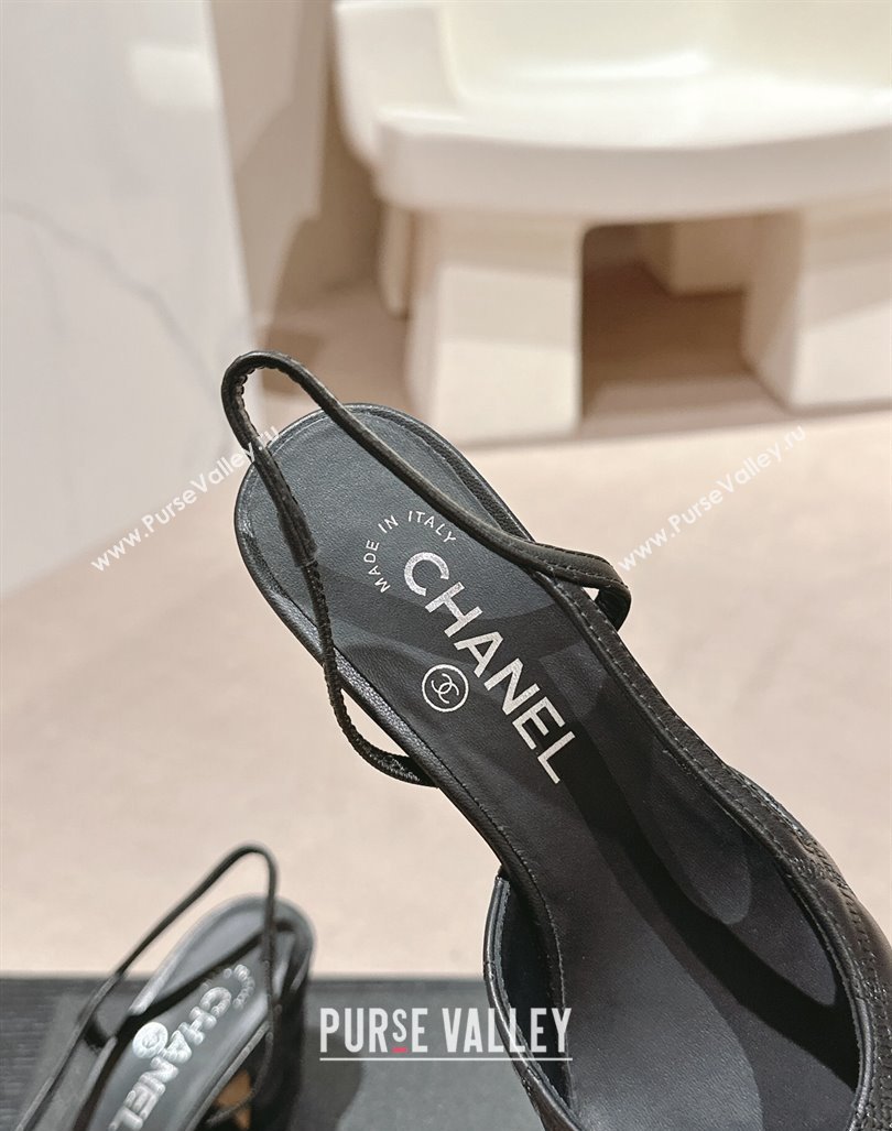 Chanel Quilted Lambskin Grosgrain Slingback Pumps 6.5cm Black 2024 081644 (MD-240816047)