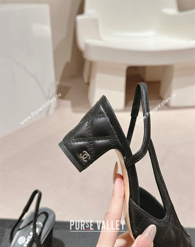 Chanel Quilted Lambskin Grosgrain Slingback Pumps 6.5cm Black 2024 081644 (MD-240816047)