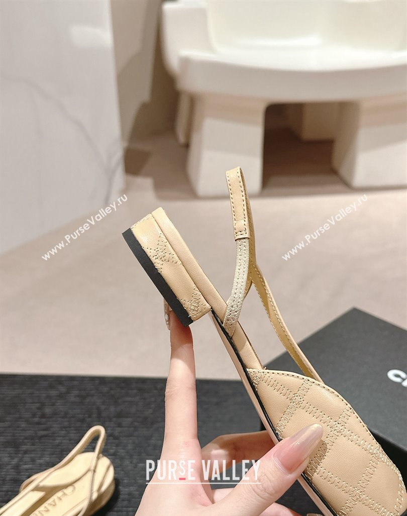 Chanel Quilted Lambskin Grosgrain Slingback Flats Beige 2024 081644 (MD-240816048)