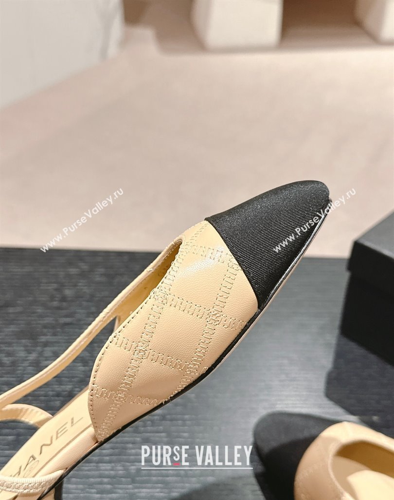 Chanel Quilted Lambskin Grosgrain Slingback Flats Beige 2024 081644 (MD-240816048)