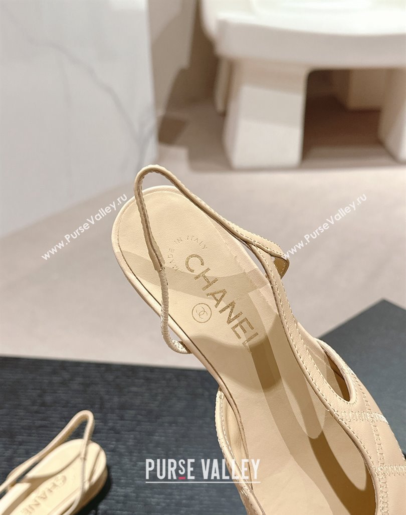 Chanel Quilted Lambskin Grosgrain Slingback Flats Beige 2024 081644 (MD-240816048)