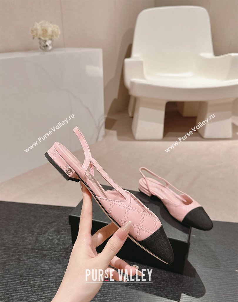 Chanel Quilted Lambskin Grosgrain Slingback Flats Pink 2024 081644 (MD-240816049)