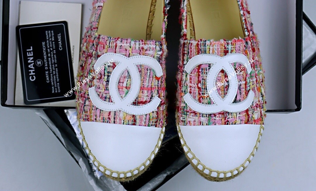 Chanel Tweed Lambskin Espadrilles Flat Pink/White 2024 081504 (MD-240815120)