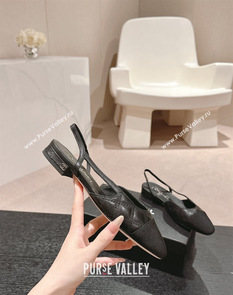 Chanel Quilted Lambskin Grosgrain Slingback Flats Black 2024 081644 (MD-240816050)