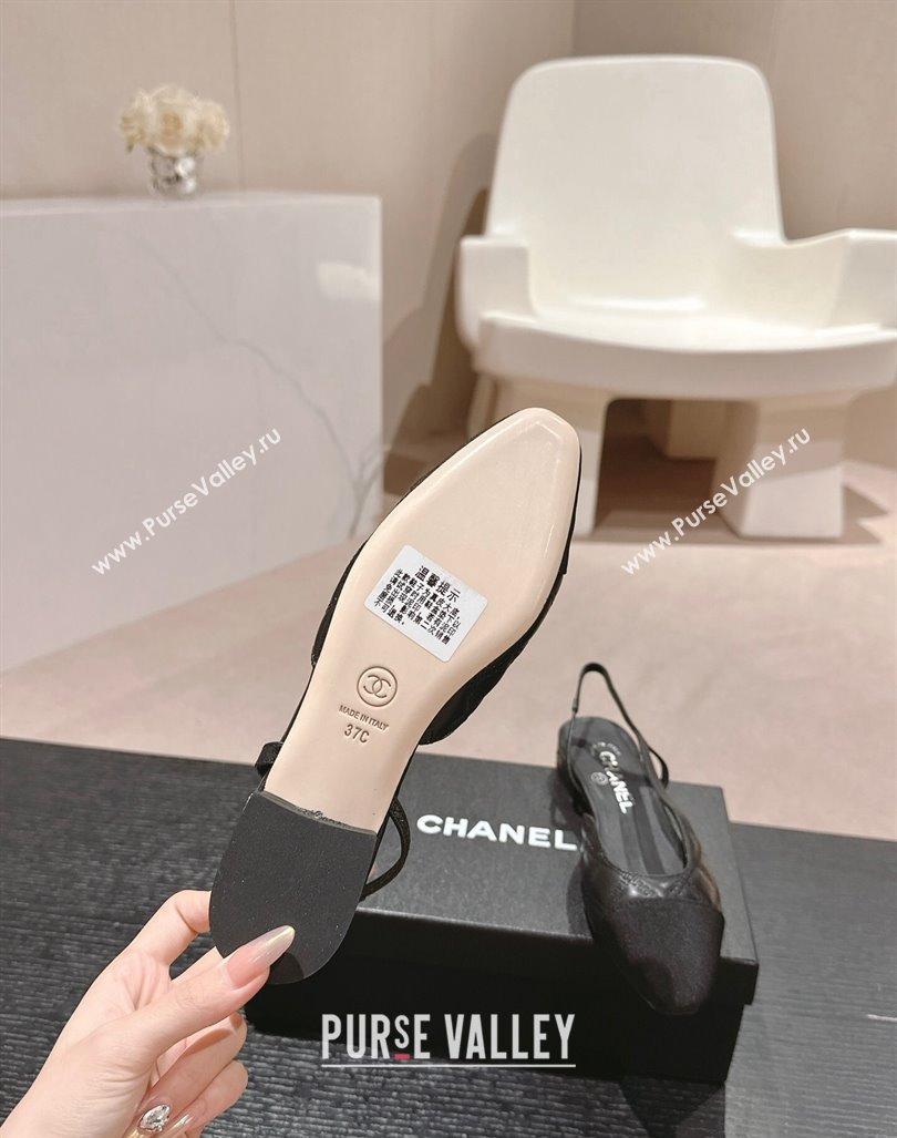 Chanel Quilted Lambskin Grosgrain Slingback Flats Black 2024 081644 (MD-240816050)