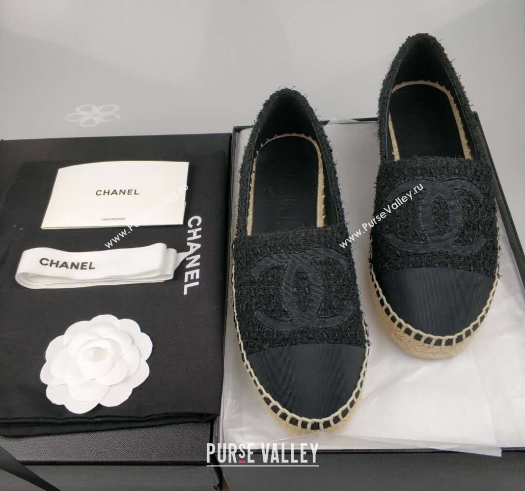 Chanel Tweed Grosgrain Espadrilles Flat Black 2024 0815 (MD-240815121)