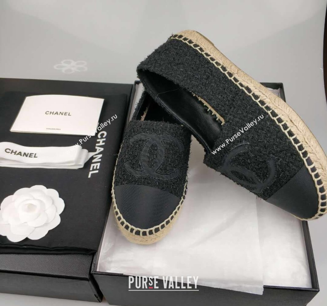 Chanel Tweed Grosgrain Espadrilles Flat Black 2024 0815 (MD-240815121)