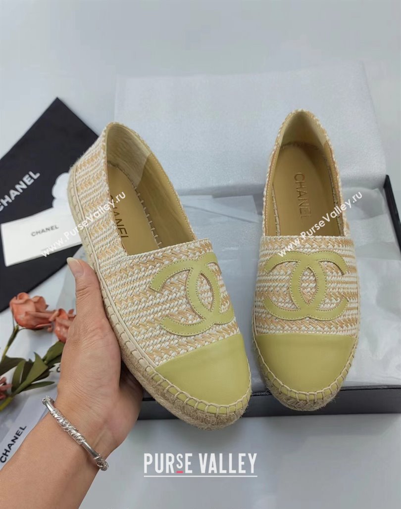 Chanel Tweed Lambskin Espadrilles Flat Lemon Green 2024 0815 (MD-240815117)