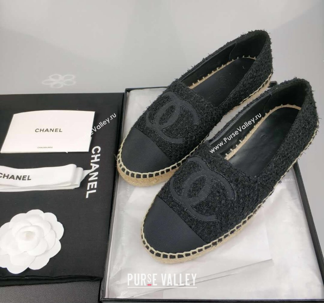 Chanel Tweed Grosgrain Espadrilles Flat Black 2024 0815 (MD-240815121)